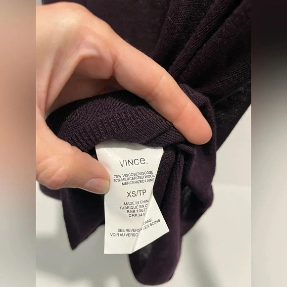 Vince Wool Blend Boatneck Distressed Sweater Dark Purple Size XS fitted - Picture 6 of 6